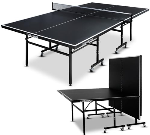 ZERRO Tischtennisplatte Klappbar Indoor, 15 mm Dickes MDF, 274x152.5x76cm, Internationale Standardgröße inkl. Netz, Tischtennistisch, Ping Pong Tisch, Schwarz
