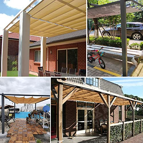 Tenda a vela retrattile impermeabile per pergola, con blocco UV, per esterni, patio, giardino, terrazza, beige, 1,1 x 6 m