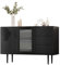 Azkoeesy Sideboard 120 cm mit 2 Schubladen, Glastür, Metallbeinen und Griffen, Kommode, Buffet, Küchenschrank, für Wohnzimmer, Esszimmer, Badezimmer (schwarz)