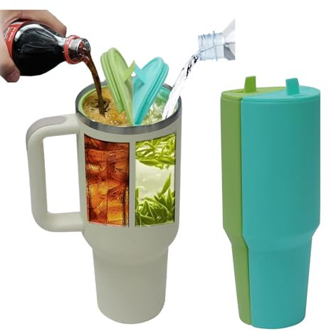 FUTYA Stanley Cup 2-in-1 Drink Separator Silicone Liner,40 oz Stanley Cup Liner ，Stanley Cup accessories，Stanley Cup Lid 40 oz，Stanley cup linery can be equipped with two beverages(Cyan & green