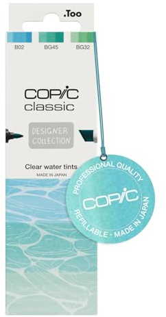 Copic Classic Deisgner Collection, Set of 3 Coloured Marker Pens, Clear Water Tints, Art & Crafts, Colouring, Graphics, Highlighter, Design, Anime, Professional & Beginners, Art Supplies