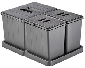 Modularer Mülleimer für Schublade, Abfallsammler „Müllomatic MODUL 1 + MODUL 2“ | Kunststoffbehälter mit montierbarer Basis | Volumen: 1x16L + 2x7,5L | Mülltrennsystem | Höhe 298mm (MODUL 1 + MODUL 2)