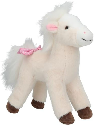 Depesche 13481 Miss Melody - Peluche Cheval Blanc crème, avec crinière Douillette, Peluche d'environ 18 cm avec nœud Rose