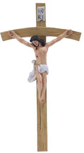 Mobestech European Cross Classical Character Resin Crafts Decorative Ornaments Decorations Crucifix Standing for First Home Prayer of Figurines Holding Room Crosses Centerpiece