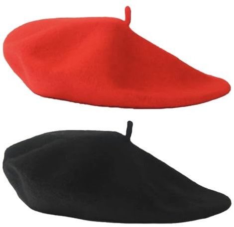 MUNSKT Lot de 2 bérets français mélangés pour Homme et Femme, béret français Vintage, Chapeau d'hiver et d'automne pour Femme, béret Classique de Couleur Unie, Casquette élégante, Douce et Extensible