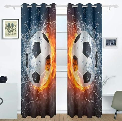 BOVZOX Fenster Vorhang Schlaufen-Vorhang Farbiger Fußball Dekorative Gardine Schlaufenschal Fenster Schal Größe:2 x B75 x H166cm