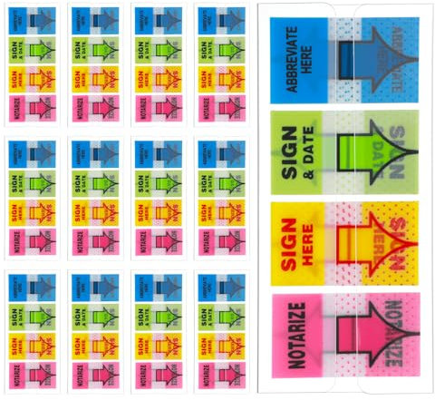 400 Pcs Sign Here Stickers, Arrow Labels Sign Here Tabs Stickers Colored with Adhesive, Signs Post Flags for Documents, Notary Supplies, Signs and Date Flags, Office School Supplies(4 Colors)