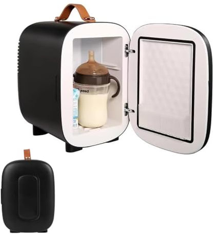Mini Fridge 4L, Mini Fridge for Bedroom Skincare Cooler, Small Fridge Cosmetic Double Mode Hot and Cold 0.2-50°C, 6 Cans 330ml Mini Portable Fridge USB/Adapter, for Food, Drinks, Makeup, Dorm black