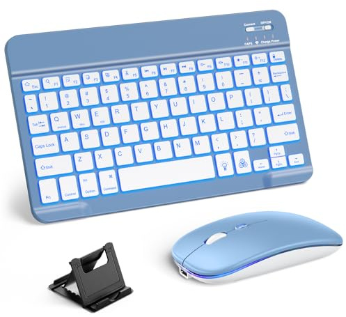 Hamile Tastiera e mouse Bluetooth per iPad, tastiera wireless ricaricabile per iPad di 11a/10a/9a generazione, Pro/Air/Mini, iPhone, tastiera e mouse ultra sottili per tablet con retroilluminazione a
