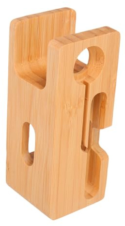 LABRIMP Bambus Ladestation Handyhalterung 2-in-1 Schreibtisch Organizer Kompatibel mit iPhone Induktivem Ladegerät Natürliche Holz Dockingstation