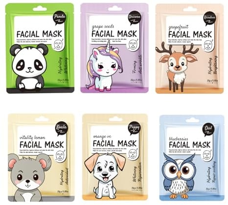 6 Stück Tuchmasken Gesicht Kinder -Hydrating & Nourishing für Teenager Mädchen und Frauen - Koreanische Kosmetik Tuchmasken Gesicht Feuchtigkeitspflege - Beauty Adventskalender Geschenkset für Teens