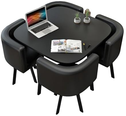 Generisch Esstisch mit 4 Stühlen, Sitzgruppe Küche, Esszimmer Set Tisch, Quadrat Konferenztisch, Platzsparend, PU-Leder, Küchentisch mit Stühlen für Esszimmer,Küche,Wohnzimmer(Black)