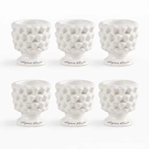 Porta Tealight Pigna in Ceramica Bianca – Set 6 Pezzi – Design Elegante per Candele Tealight – Decorazione per Casa, Tavolo o Eventi – Idea Regalo