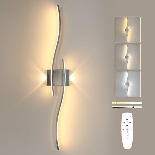 Goeco LED Wandleuchte Innen Dimmbar 89CM 29W 3262LM 3000K-6500K, Chrom | Modern Lange Wandlampe Flurlampe mit Fernbedienung Wandbeleuchtung LED mit Memory-Funktion für Wohnzimmer Schlafzimmer Küche