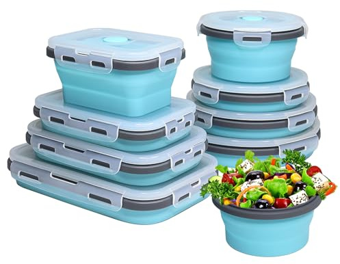 Alimat PluS Collapsible Food Containers With Lids, 8 Assorted Size Set | Silicone Material, Rectangular and Circular Containers, Including 350ml, 500ml, 800ml and 1200ml