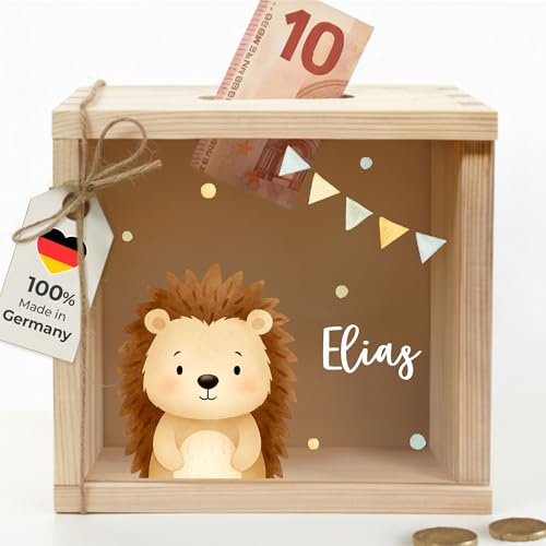 Little-Deco Spardose, Geldkassette, Sparbox, Geld sparen, 15x15cm | Sparschwein Kinder, personalisierte Geschenke Kinder, personalisierte Spardose, Holzspardose, Geschenk zur Geburt
