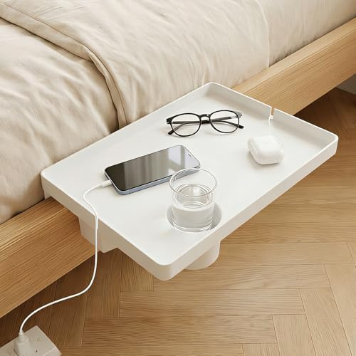 Großer Hängender Nachttisch fürs Bett, Bettablage für WG-Zimmer, 43 x 30cm Schwebetisch mit Getränkehalter & Kabelführung, Kein Bohren, 60-Sekunden-Montage Ideal für Etagenbetten & Boxspringbetten