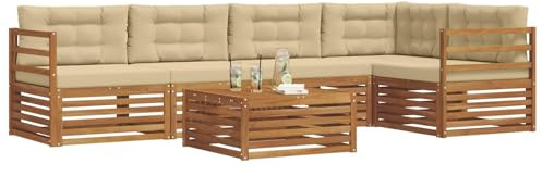 vidaXL Outdoor-Sofagarnitur mit Kissen 6 pcs Natur und Beige, Gartenmöbel, modernes Sofaset, Robustes Lounge-Set, gemütlicher Terrasse-Bereich zum Entspannen