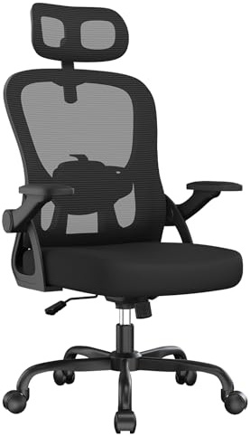 rattantree Bürostuhl mit Verstellbarer Rückenlehne & Kopfstütze, Schwarzer | Ergonomic Office Chair mit Wippfunktion 135°, Atmungsaktives Netzgewebe, Kleiner Drehstuhl für Heimarbeitsplätze , 110kg