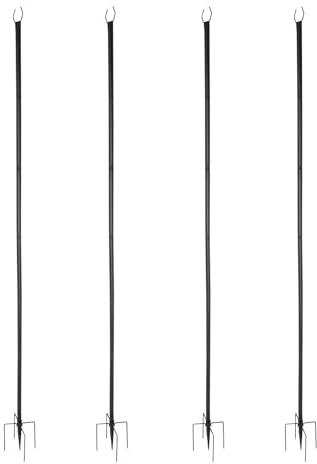 ALFORZAN Set di 4 aste luminose da 3 m con forcella, pali luminosi appesi per esterni, pali, supporto per terrazza, decorazione da giardino, festa e Halloween (nero)