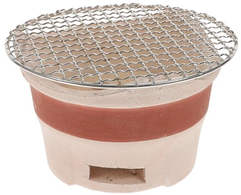 TINEASUR Miniatur Holzkohlegrill aus Ton mit Grillrost und Eisen Tragbarer Campingkocher für Outdoor Aktivitäten und Garten Bbq und Suppen Kochen 1 Satz Braun Zufällige Zufällige Farbe