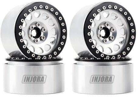 INJORA 4 Stücke 2,2 Beadlock Felgen Metall Räder Felge Set für 1:10 RC Rock Crawler Axial SCX10 RR10 Wraith 90048 90018 TRX4 (Schwarz & Silber)