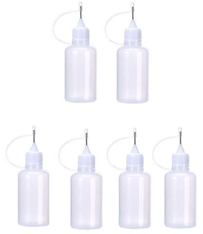 Comtervi - Bote de pegamento de plástico transparente de 30 ml con aguja de precisión, para trabajos manuales propios, aplicación de punta de precisión, bote estanco, 6 unidades