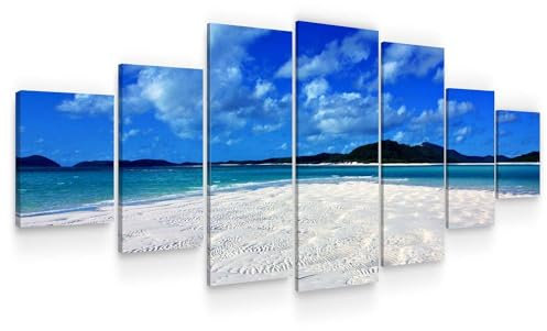 Startonight Leinwandbild xxl - Insel im Klaren Blauen Ozean - Strand Wanddeko Kunstdrucke, Wandbilder 7 teile 100 x 240 cm, Tag Nacht Groß Bild