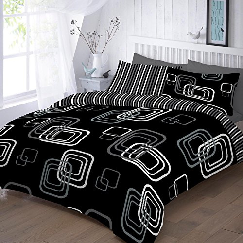 EHD Blake Stripes Design Modern Style Duvet Cover Sets Quilt Cover Sets Reversible Bedding Sets NZ (Black, King)