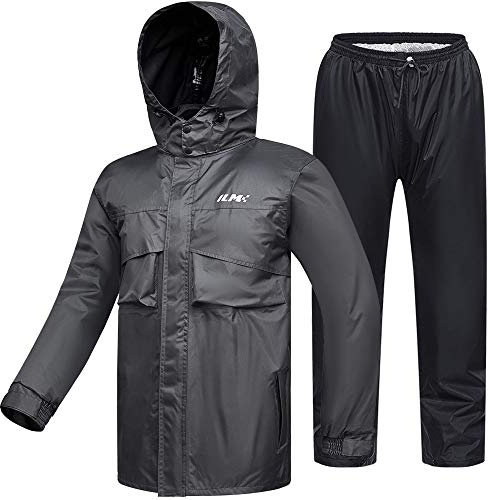 ILM Motorcycle Rain Suit Waterproof Men 2 Set Jacket and Trousers Motorbike Fishing Rain Gear Resistant Protective 6 Pockets RS02,Gray-men,M