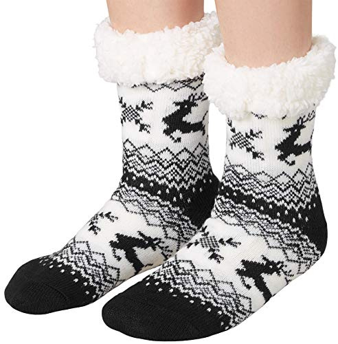 dressforfun 900849 Unisex Weihnachts Kuschelsocken mit Rentiermotiv, dick gefüttert & Plüschrand, blau weiß - Diverse Größen -