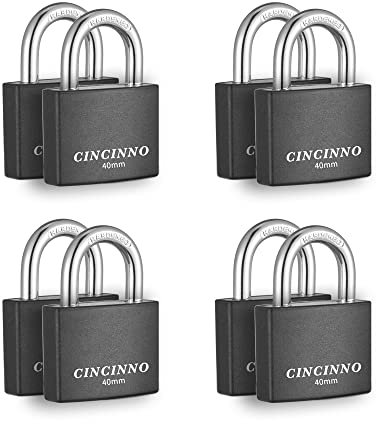 CINCINNO Lot de 8 cadenas recouverts en aluminium avec clé, 4,5 cm avec la même clé, serrure à clé pour l'extérieur