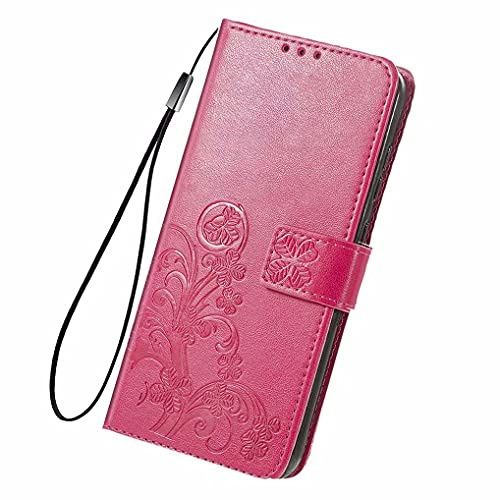 LINER Leder Hülle für LG K52 / LG K62 Glücksklee Geprägte Klapphülle, Premium PU Folio Brieftasche Stoßfest Schutzhülle Handyhülle mit Kartensteckplätze/Standfunktion - Rot