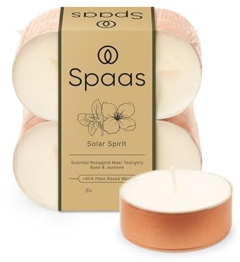 Spaas Maxi Scented Tealights in Rose Gold Cup flatpack x8 10h, Solar Spirit