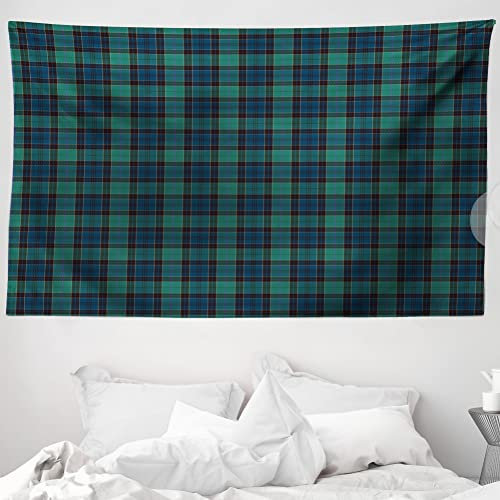 ABAKUHAUS Schottenkaro Wandteppich und Tagesdecke, Scottish Folklore-Muster aus Weiches Mikrofaser Stoff Waschbar ohne Verblassen Digitaldruck, 230 x 140 cm, Dunkelgrün Schwarz