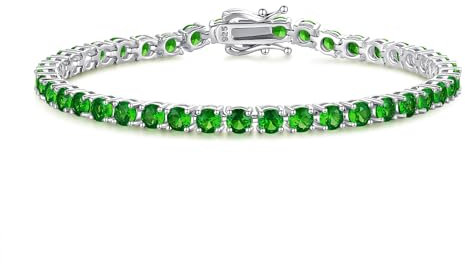 FANCIME Tennisarmband aus Solide 925 Sterling Silber mit Smaragd Romantisches Hochzeit Braut Tennis Armband Geschenk Schmuck für Damen Mädchen - Breite 4 mm, Länge 19,5 cm