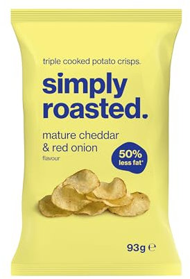 Simply Roasted - Mature Cheddar Crisps | 12 x 93g Sharer Bags | Sharp & Cheesy | 50% Less Fat | Under 99 Calories Per Serve | Triple Cooked for the Ultimate Crunch | Gluten & Allergen-Free