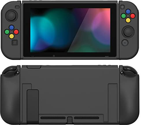 playvital Cover per Nintendo Switch,Custodia Copertura Morbida TPU Protettiva per Nintendo Switch Joycon Console&Pellicola Vetro Temperato&Copri Analogici&Copri Tasti(ZealProtect)-Nero