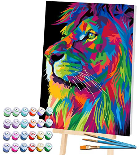 SPLAT PLANET Peinture Lion par numéros encadrés, peinture néon fluorescente, coloriage par numéro, kit de peinture par numéro sur toile, peinture par numéros pour adultes, enfants 30 x 40 cm