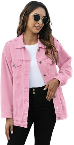 Omoone Damen Oversized Jeansjacke Button Down Baumwolle Mid Long Biker Mantel mit Taschen