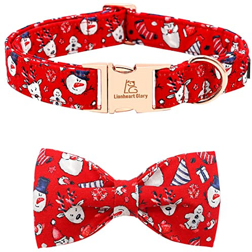 Lionheart glory Weihnachtshundeschleifenhalsband Santa Print Schleifenhundehalsband Mädchen oder Junge Hundeschleifenhalsband Haustiergeschenk Verstellbares Hundehalsband für mittelgroße Hunde