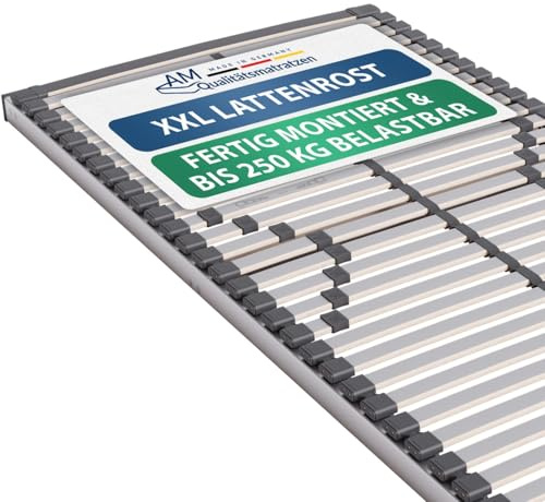 AM Qualitätsmatratzen Stabiler Lattenrost 80x220 bis 250kg mit 30 Federleisten - Made in Germany - Stabiles Lattenrost für Übergewichtige - Bettrost XXL für schwere Matratzen fertig montiert