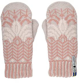 ÖJBRO VANTFABRIK Fager Ingvild Fäustlinge 4 Lagen natur/orange/rosa Gr. M 100% Merinowolle Handschuhe Strick warm weich - Hergestellt in Schweden
