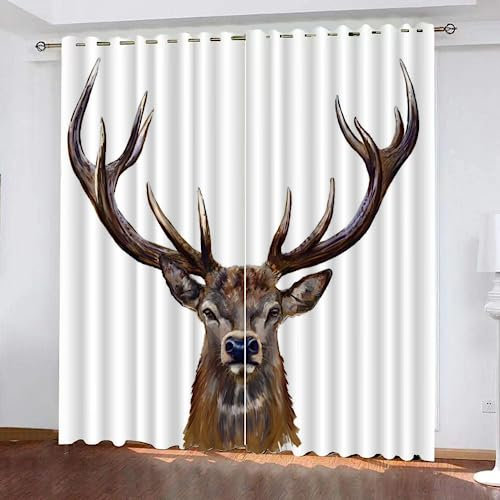 GIOVIA 3D Elch Vorhang Abdunkelnde Tier Hirsch Polyester Vorhänge mit ösen 2er Set Gardinen Blickdicht Verdunkelungs Geräuschreduzierung für Schlafzimmer Wohnzimmer B 220 X H 215 cm