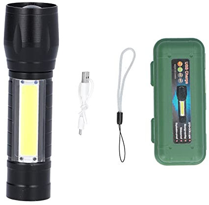 HERCHR Linterna Recargable por USB, Luz De Antorcha Portátil, Lámpara De Mano con Zoom, Linternas Tácticas con Luz Lateral COB, Equipo De Defensa Personal para Acampar Y Escalar