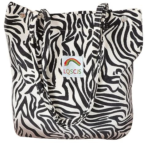 Yooamz Cord Tasche Damen Groß Cord Umhängetasche Damen Handtasche Umhängetasche Damen Lässige Tote Handtasche für Alltag, Büro, Schulausflug und Einkauf (Zebra)