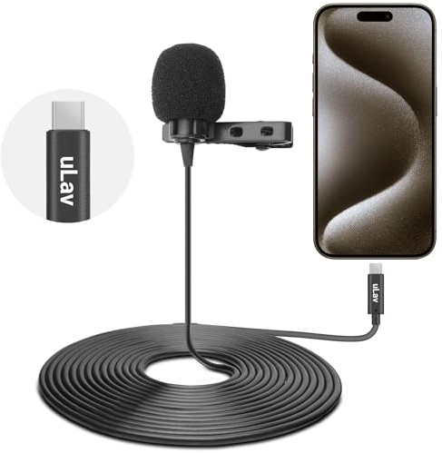 Movo uLav-IP Micro cravate omnidirectionnel filaire USB-C à clipser pour iPhone 15, microphone à revers pour YouTube, vlogging, entretiens