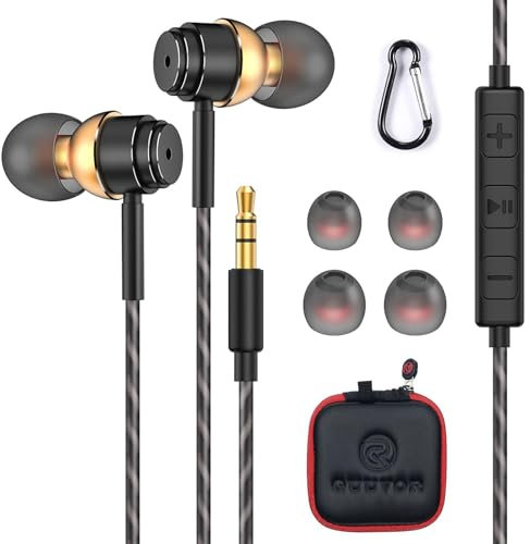 GUUVOR Wired In-Ear Headphones, Magnetic Earphones with Microphone, Wired Earbuds 3.5mm Jack Noise Isolating Headset with with Volume Control, Black-Gold