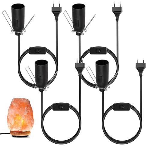 Vegena 4 Pièces 1,8 M Câbles Pour Lampe De Sel, Isolation Câble Douille, Douilles E14 Avec Interrupteur Et Câble De 1,8 M, Avec Câble D'alimentation Prise Changer - Noir