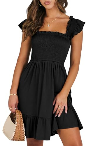 ANRABESS Womens Casual Summer Dress Boho Smocked Beach Cute Teen Sundress